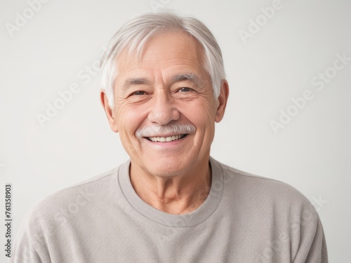 Portrait of a senior man with grey hair and a bright smile