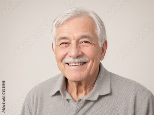 Portrait of a senior man with grey hair and a bright smile