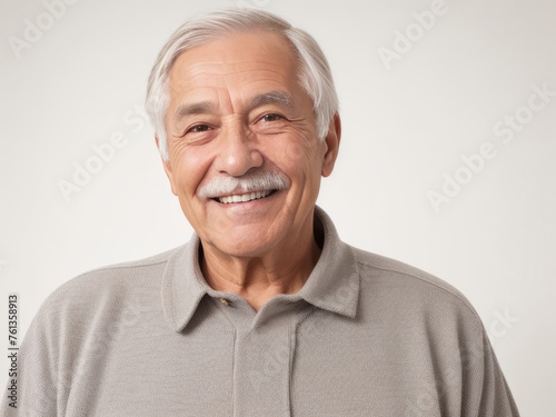 Portrait of a senior man with grey hair and a bright smile