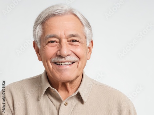 Portrait of a senior man with grey hair and a bright smile