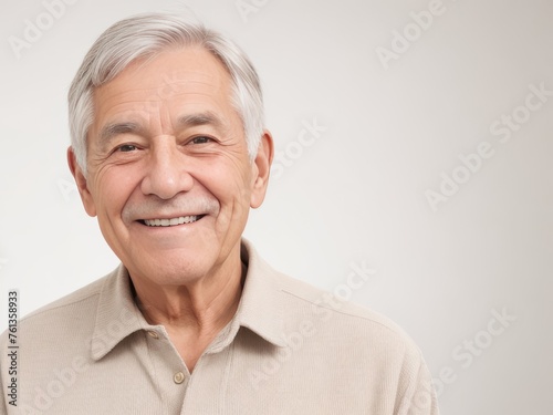 Portrait of a senior man with grey hair and a bright smile