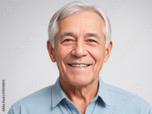 Portrait of a senior man with grey hair and a bright smile
