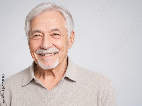 Portrait of a senior man with grey hair and a bright smile