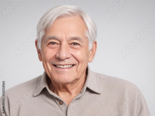 Portrait of a senior man with grey hair and a bright smile