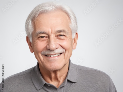 Portrait of a senior man with grey hair and a bright smile