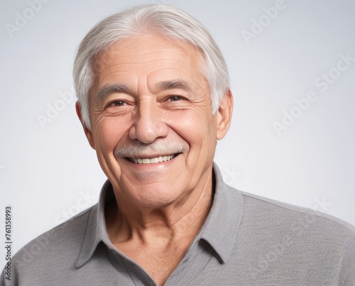 Portrait of a senior man with grey hair and a bright smile