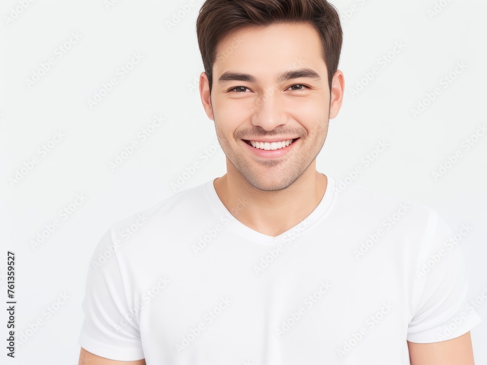 Portrait of a handsome man with a bright smile wearing a plain white t-shirt Portrait of a handsome man with a bright smile wearing a plain white t-shirt