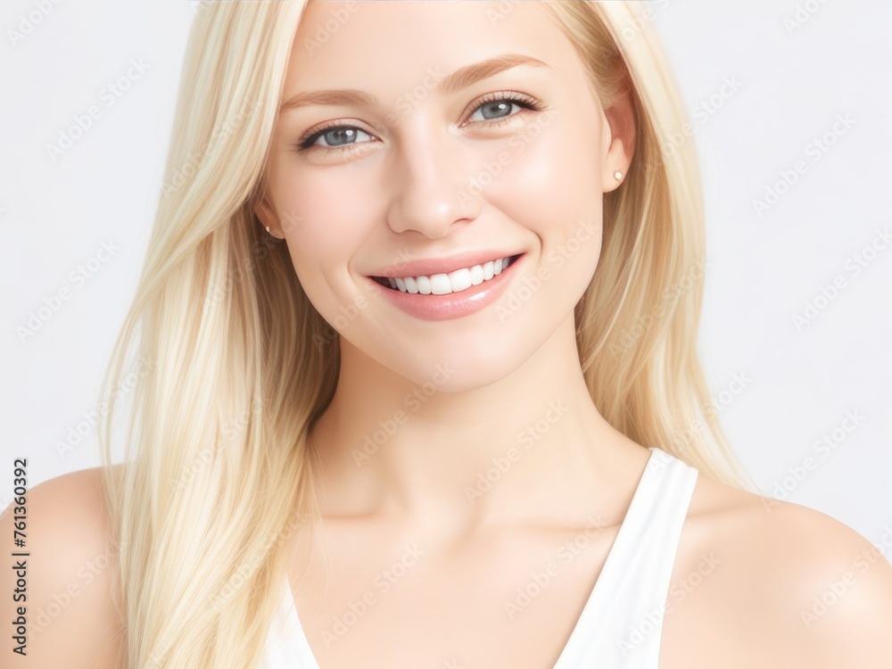 Smiling Woman with Blonde Hair - Dental Advertorial Concept