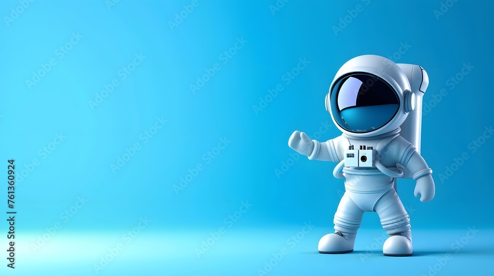 Cartoon Astronaut Waving on a Blue Background Cartoon Astronaut Waving on a Blue Background