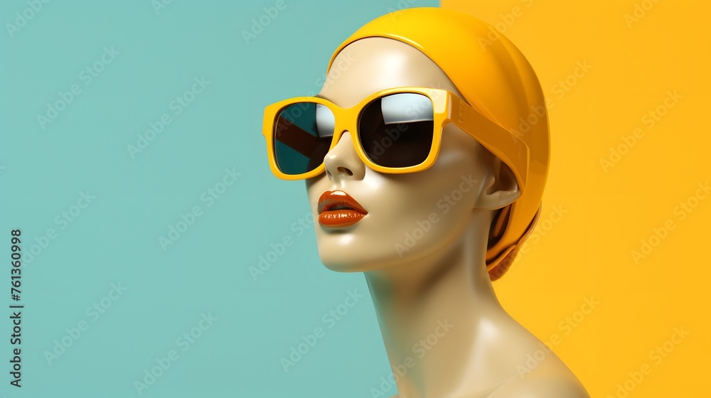 Stylish Mannequin Head With Orange Sunglasses on Vibrant Background Stylish Mannequin Head With Orange Sunglasses on Vibrant Background