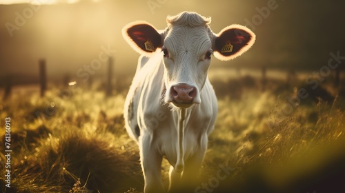 portrait of cows in a farm field photo