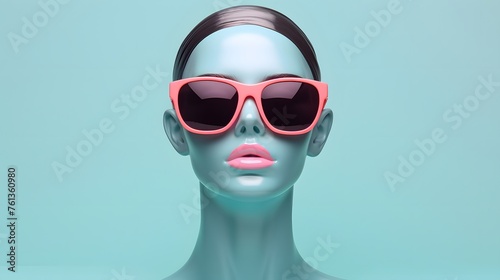 Mannequin Head With Sunglasses on Turquoise Background © provectors