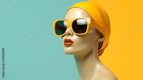 Stylish Mannequin Head With Orange Sunglasses on Vibrant Background