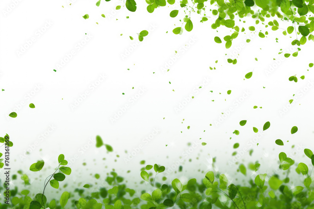 White background with green leaves scattered all over it White background with green leaves scattered all over it