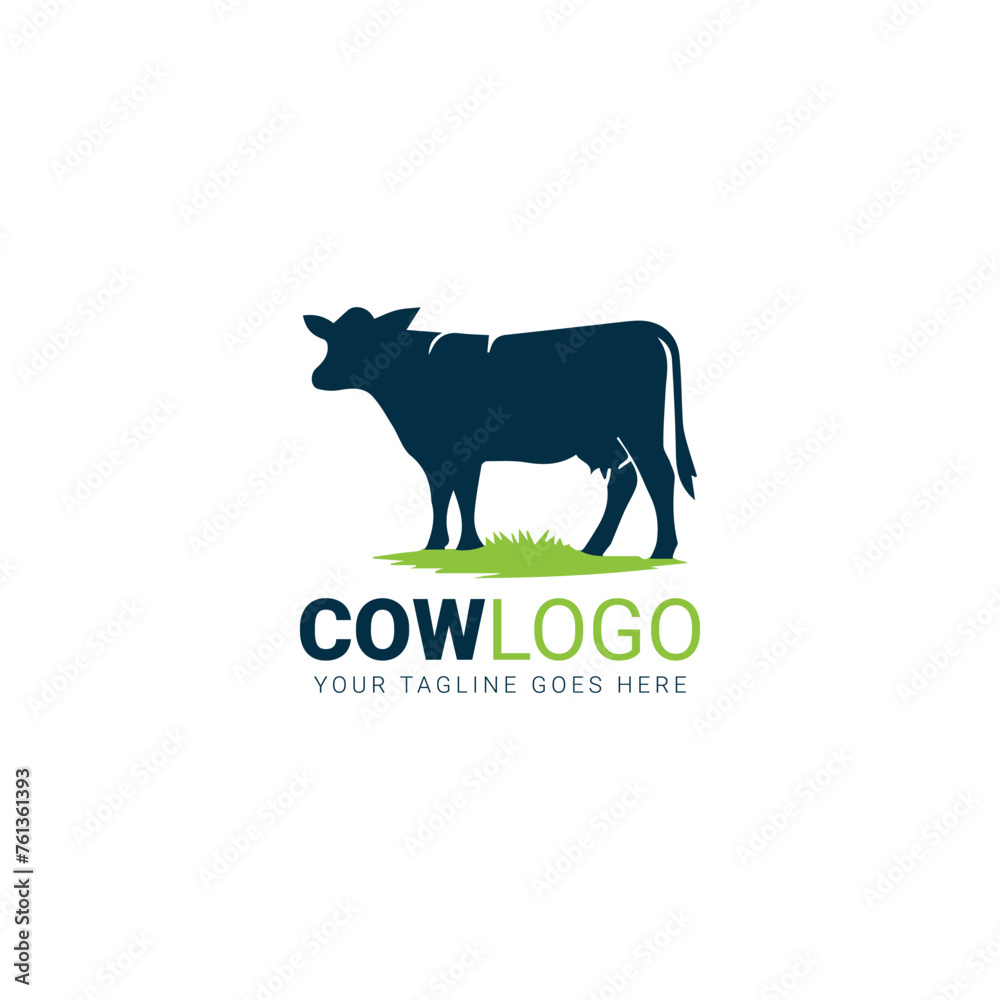 Obraz premium Black cow on white background with green logo