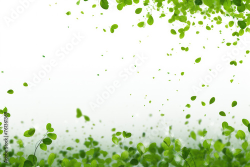 White background with green leaves scattered all over it