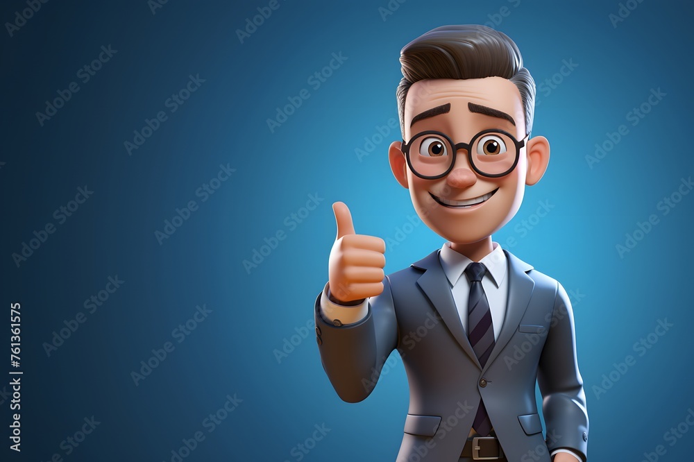Smiling Cartoon Businessman Giving Thumbs Up