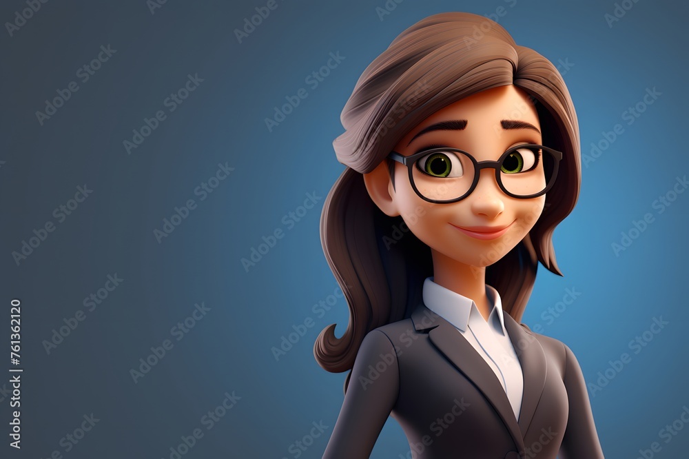 Obraz premium Smiling Cartoon Businesswoman in Professional Attire