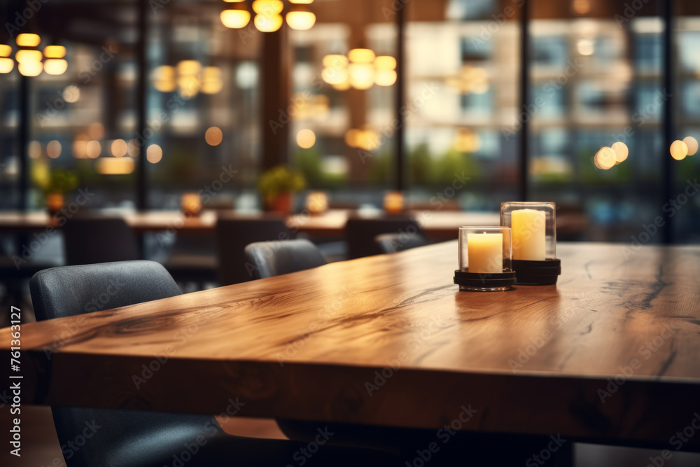 Table with candles and potted plant in front of it