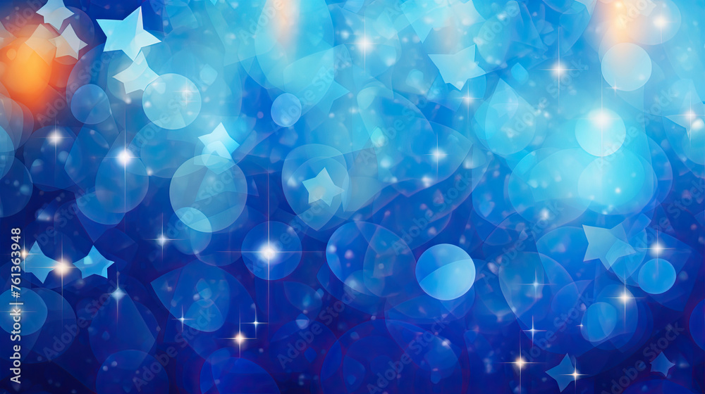 Abstract Blue and Orange Gradient Background. Bokeh Lights and Stars Close-Up Copy Space for Banner or Poster