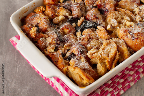 Leftovers bread pudding with nuts and berries