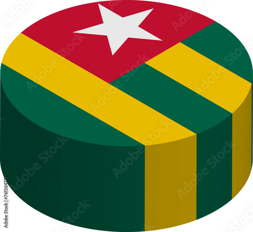 Togo flag - 3D isometric circle isolated on white background. Vector object.