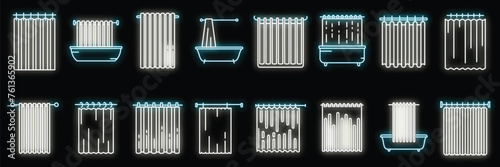 Shower curtain icons set outline vector. Water bathroom. Care tub neon color isolated