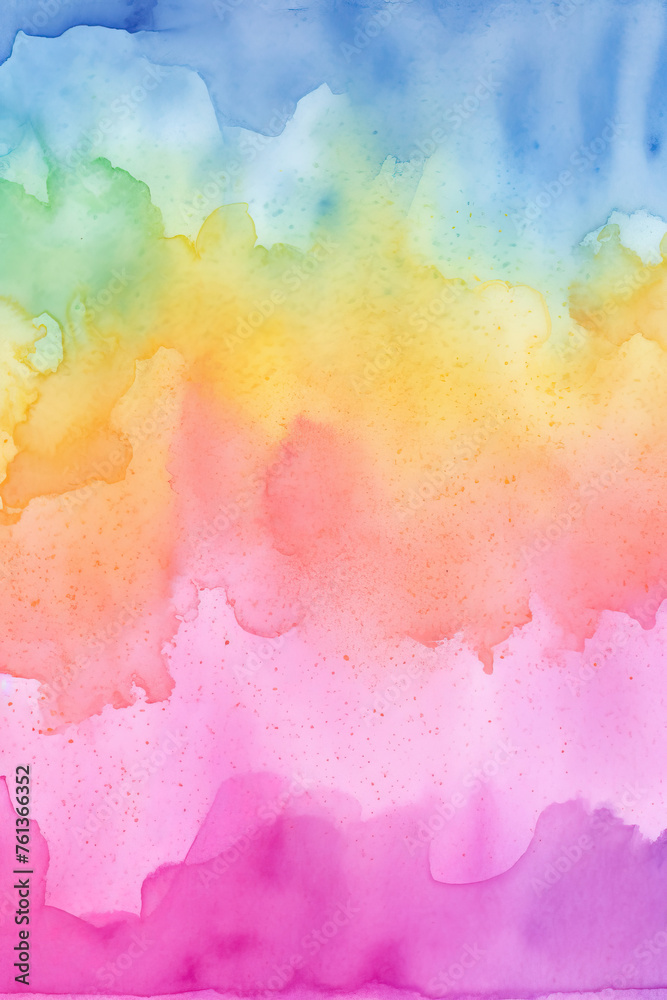 Abstract Watercolor background. Rainbow Painting on Paper with Grunge Texture Splashes. Colorful Easter Sunrise Sky in Multicolor Hand-Painted Background