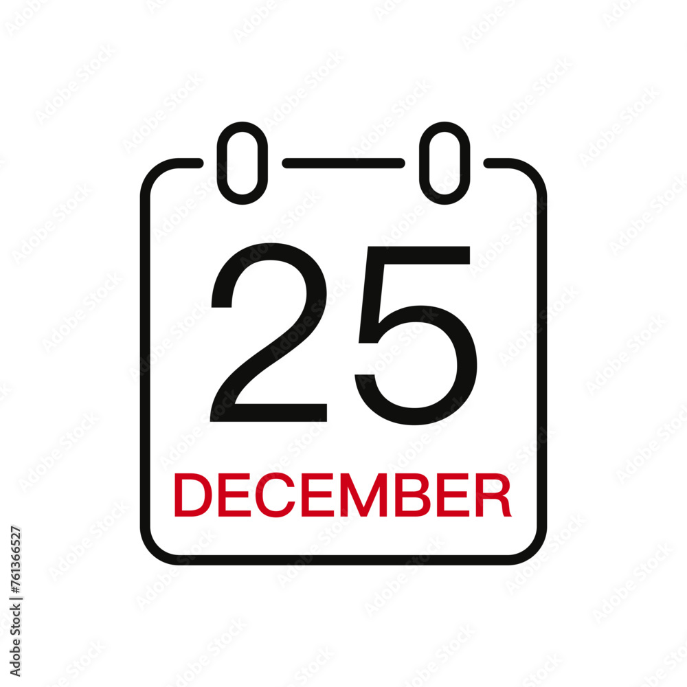 December 25 date on the calendar, vector line stroke icon for user interface. Calendar with date, vector illustration. December 25 date on the calendar, vector line stroke icon for user interface. Calendar with date, vector illustration.