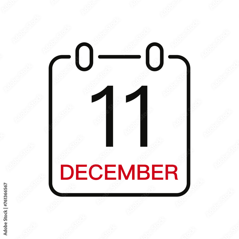 December 11 date on the calendar, vector line stroke icon for user interface. Calendar with date, vector illustration. December 11 date on the calendar, vector line stroke icon for user interface. Calendar with date, vector illustration.