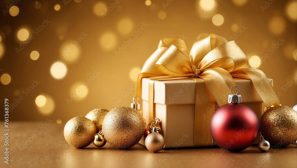 christmas gift box with golden balls