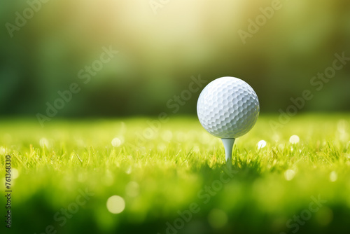 White golf ball is sitting on green grass field