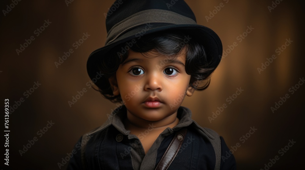 Adorable Young Child, Hat and Bow Tie Outfit, Captivating Smile. Fictional character created by Generated AI. Adorable Young Child, Hat and Bow Tie Outfit, Captivating Smile. Fictional character created by Generated AI.