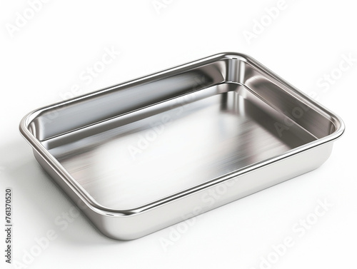 empty stainless steel tray isolated on white. Generative Ai.