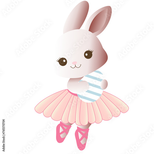 Bunny in a ballet costume holding eggs in hand,easter festival illustration,Vector transparent illustration design for greeting card
