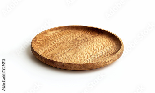 empty rounded wooden tray isolated on white. Generative Ai.