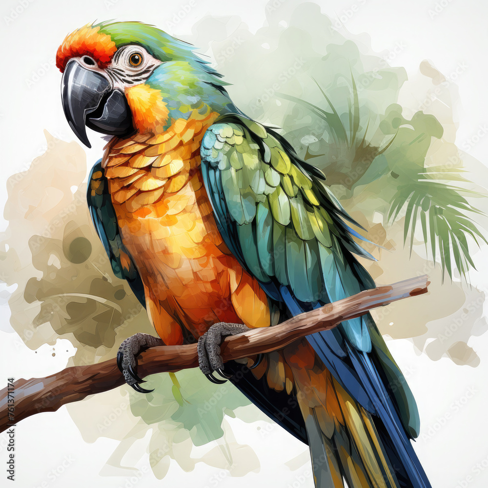Fototapeta premium Watercolor Parrot, clipart Illustration, Generative Ai