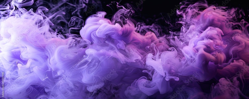 abstract purple and violet fluffy pastel ink smoke cloud against black background abstract purple and violet fluffy pastel ink smoke cloud against black background