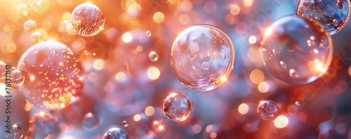 Abstract metallic spheres in fluid motion on Dreamy background.