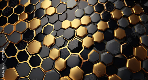 Abstract 3d futuristic gold grey hexagon background Glowing hexagonal shape texture wall 