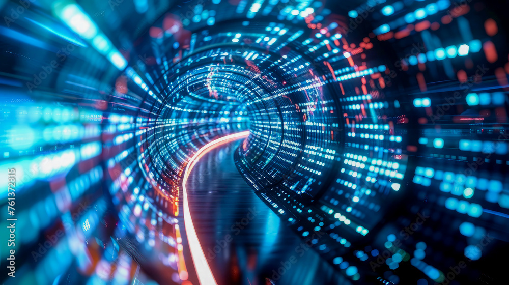 Fototapeta premium Abstract futuristic tunnel light speed dark background.