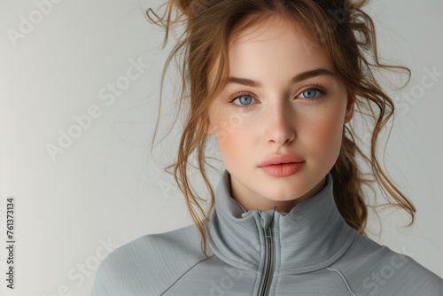 Beautiful young woman in a fashionable tracksuit, sportswear for every day