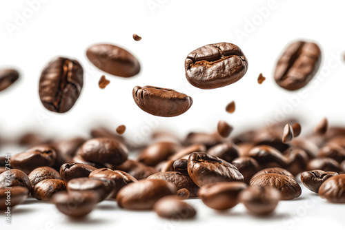 Many Coffee beans levitate on a white background © Anna