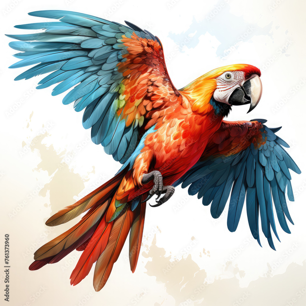 Obraz premium Watercolor Parrot, clipart Illustration, Generative Ai