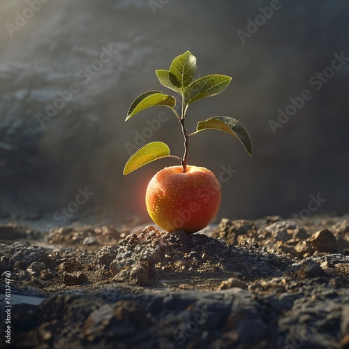 Living fruit sprouting from the ground photo