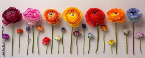 Rainbow Ranunculus Floral Flat Lay Background