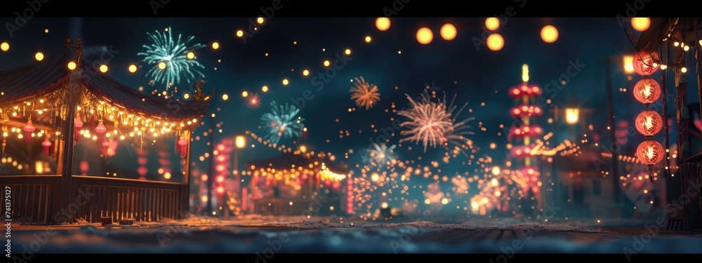 Joyous Diwali or New Year Celebration with Stunning Fireworks in the Night City.