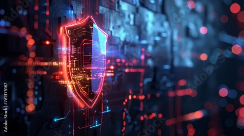 Locked data security concept. Abstract futuristic technology background. Glowing background with shield.