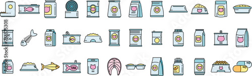 Cat food icon outline vector. Canned food. Pet package thin line color flat isolated