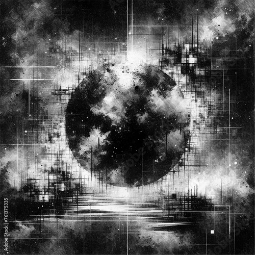 Grunge Lunar Glow: An Illustration Capturing the Raw Beauty and Mystique of the Moon, Infused with Edgy Grunge Elements.